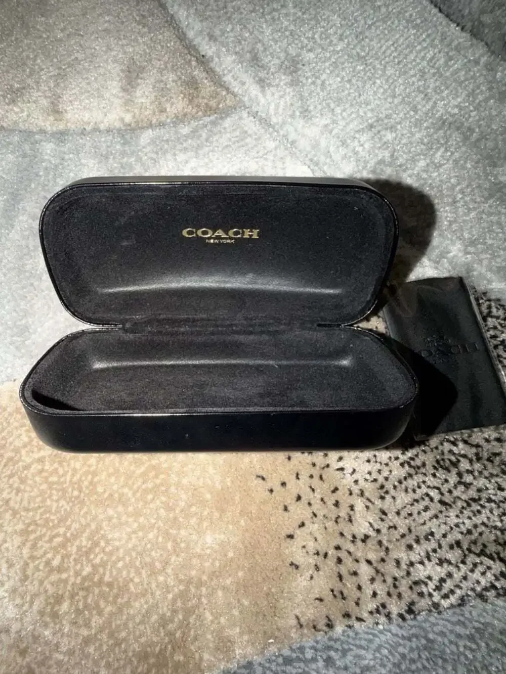 Coach New York Black Hard Clamshell Eyewear Case with Cleaning Cloth